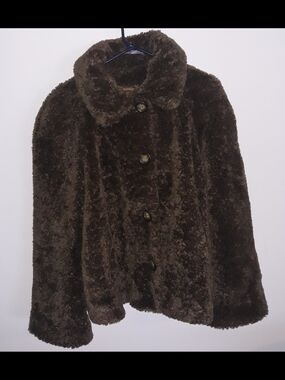 Vintage Cache Plush Brown Faux Fur Button-Up Coat